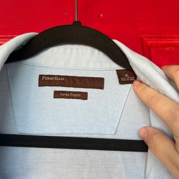 Perry Ellis Luxe Pique Short Sleeve Men's Polo Blue XL - Picture 2 of 4